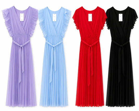 Robe longue plissé ceinture