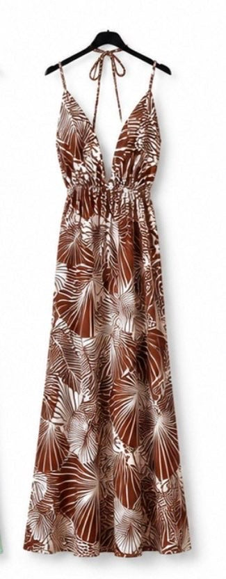 Robe longue dos nu marron