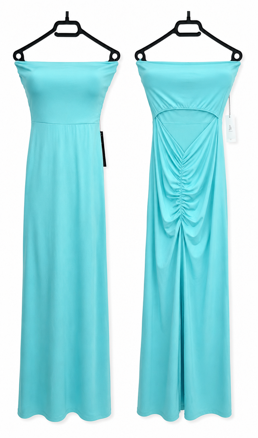 Robe longue bandeau dos ouvert bleu