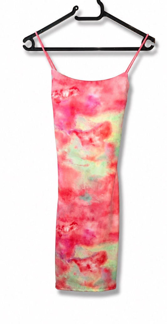 Robe bretelle effet marbré rose