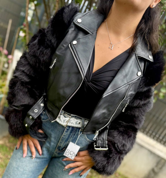 Veste femme en similicuir et fausse fourrure